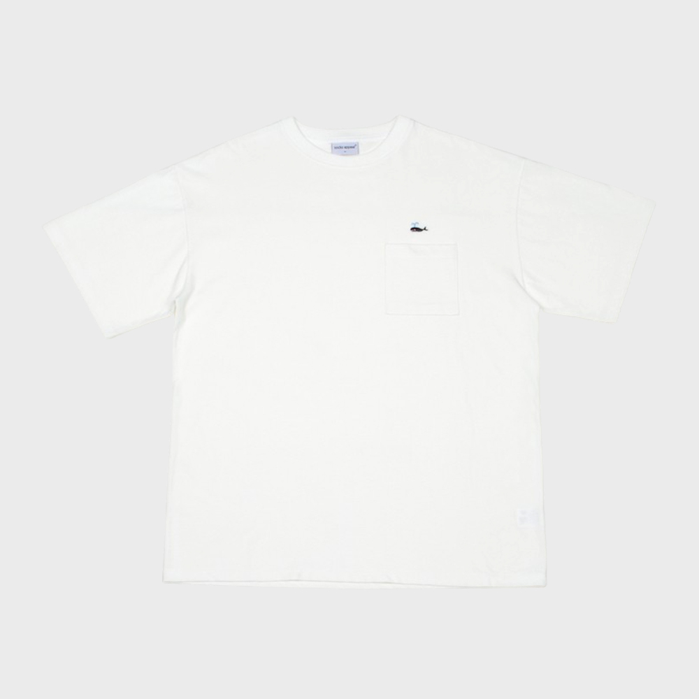pocket t shirt whale white (EVENT 60% OFF)